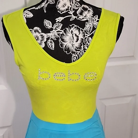 Bebe Neon Green And Teal Ruched Maxi Dress S - Picture 2 of 10